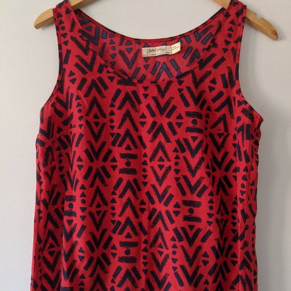 Red with Blue patterns Sleeveless Summer Top. - Picture 1 of 3